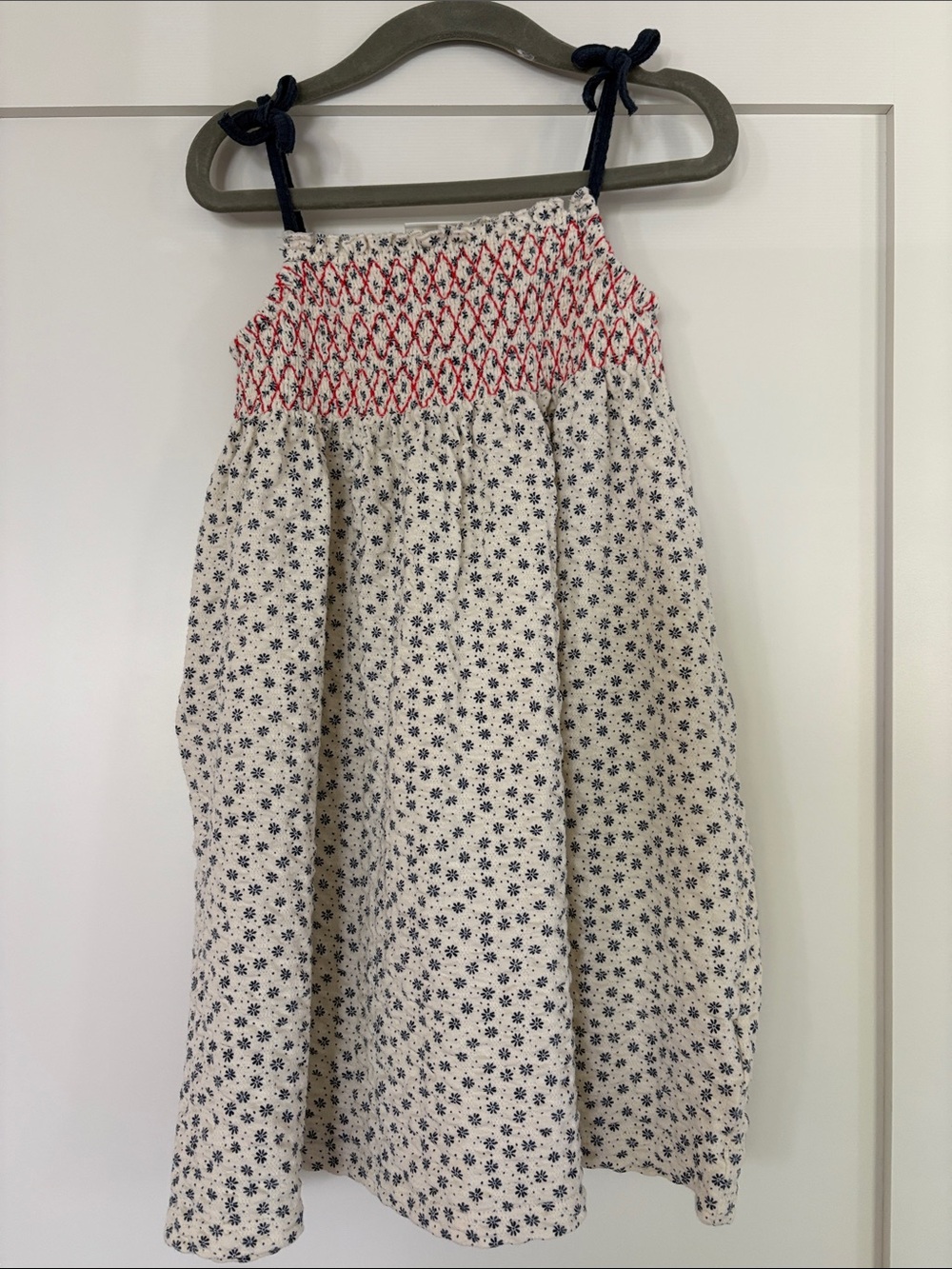 Zara Smocked Cream and Navy Floral Sundress Skirt